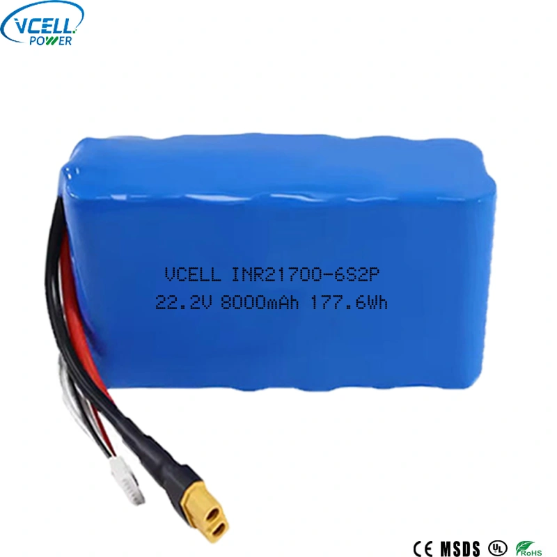 22,2 V 8000 mAh 21700 lítium-ion akkumulátor