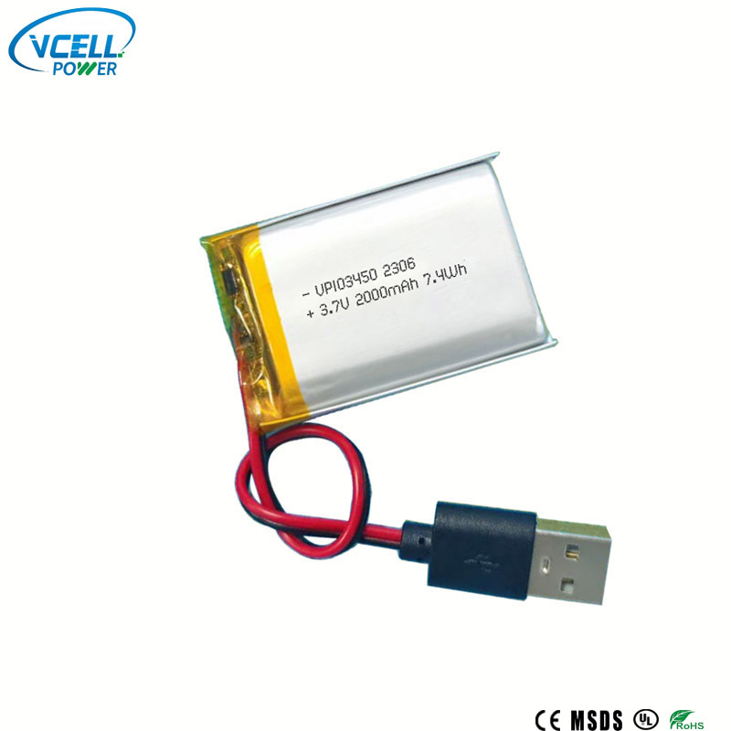 3,7 V 2000 mAh 103450 Li polimer akkumulátor