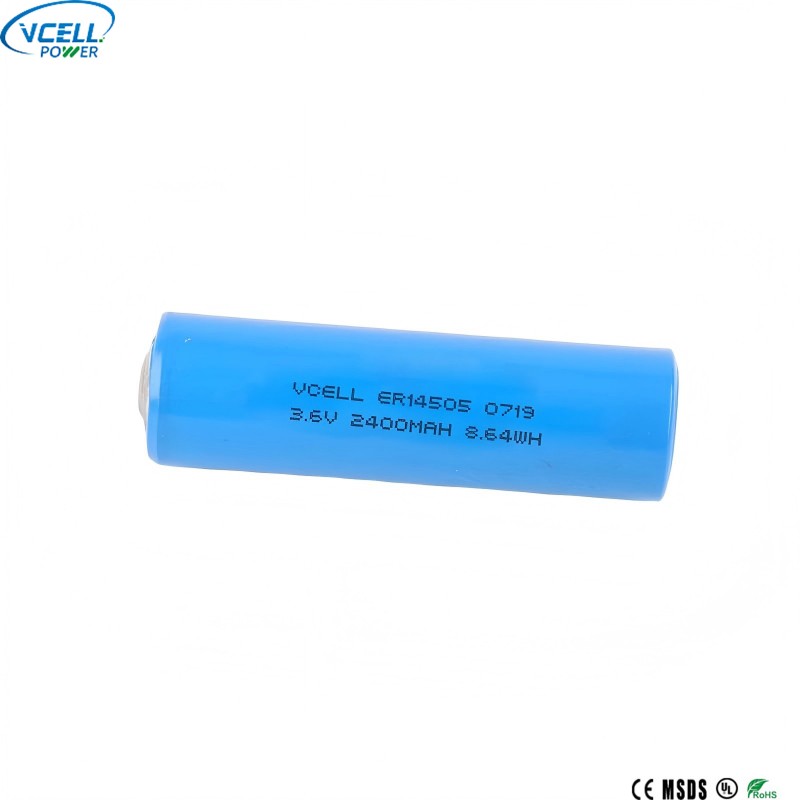 ER14505 3,6 V 2400 mAh AA méretű Li SOCL2 akkumulátor
